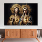 Quadro Decorativo Canvas Religioso Sagrado Coração de Jesus e Maria Horizontal