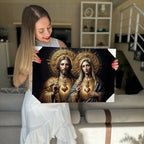 Quadro Decorativo Canvas Religioso Sagrado Coração de Jesus e Maria Horizontal
